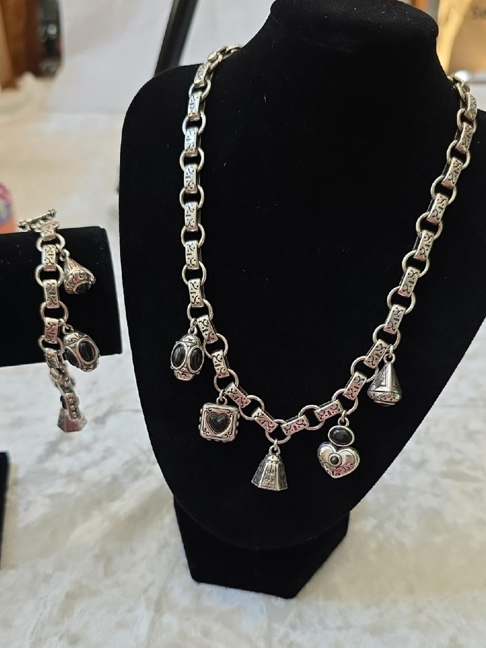 Brighton Silver-Tone Charm Necklace with Hearts and Bells